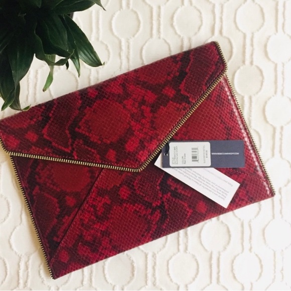 Rebecca Minkoff Sunday Leo red Snakeskin Clutch NWT - Picture 2 of 10